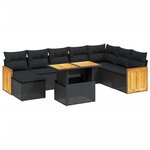 vidaXL Salon de jardin 9 Pièces avec coussins noir résine tressée