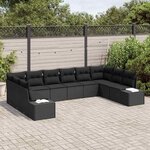 vidaXL Ensemble de canapé de jardin avec coussin 10 Pièces Noir polyrotin