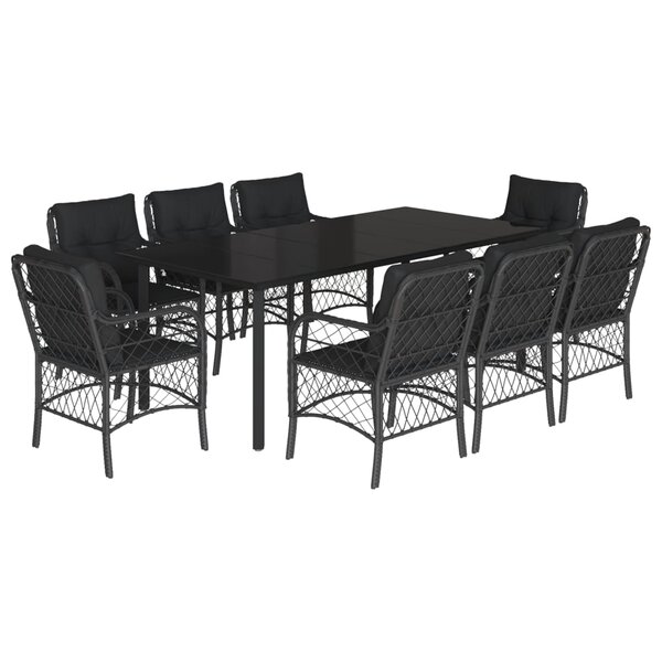 vidaXL Ensemble à manger de jardin 9Pièces coussins noir résine tressée