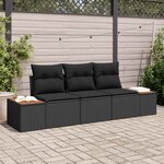 vidaXL Ensemble de canapé de jardin avec coussin 3 Pièces Noir Poly rotin