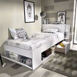 Lit enfant 90 x 190 cm multiples rangements - Décor blanc