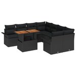 vidaXL Canapé de jardin 9 pièces avec coussins en polyrotin noir