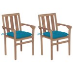 vidaXL Chaises de jardin lot de 2 avec coussins bleu clair Teck massif