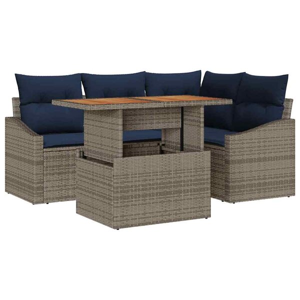 vidaXL Ensemble de canapé de jardin 5 Pièces Gris Poly rotin