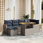 vidaXL Salon de jardin 7 Pièces avec coussins gris résine tressée