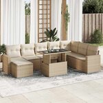 vidaXL Salon de jardin avec coussins 9 Pièces beige résine tressée