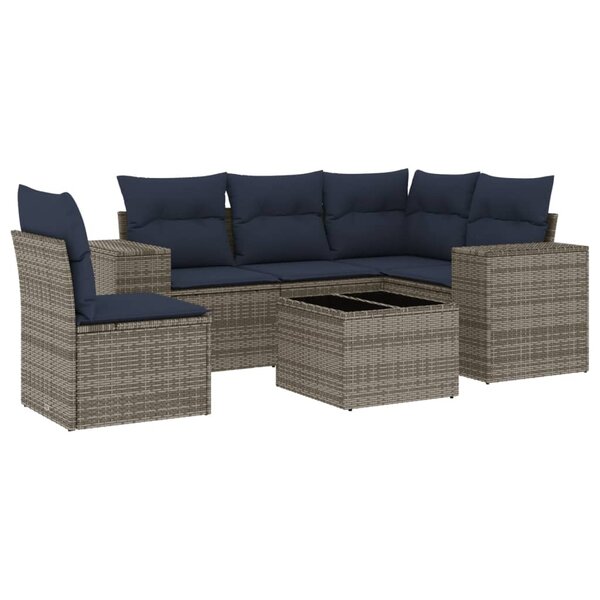 vidaXL Salon de jardin 6 Pièces avec coussins gris résine tressée