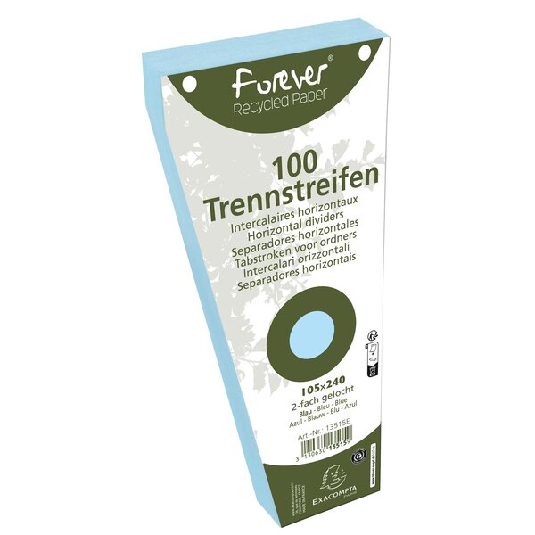 Paquet 100 Fiches Intercalaires Trapézoïdales Unies Perforées Forever - 105x240mm - Bleu Clair - X 6 - Exacompta