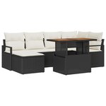 Ensemble de Canapé de Jardin 7 Pièces avec Coussins Rotin Noir Poly