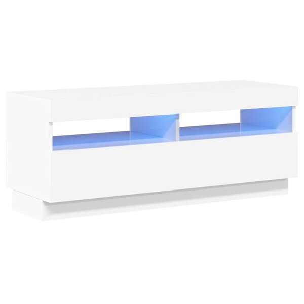 vidaXL Meuble TV avec lumières LED blanc brillant 100x35x40 cm