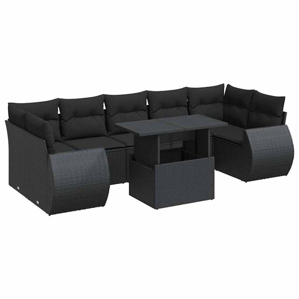 vidaXL Salon de jardin 8 Pièces avec coussins noir résine tressée