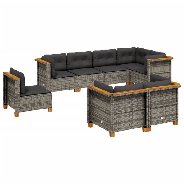 vidaXL Salon de jardin 8 Pièces avec coussins gris résine tressée