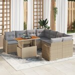 Ensemble de canapé de jardin vidaXL 9 pièces avec coussins Rattan poly beige