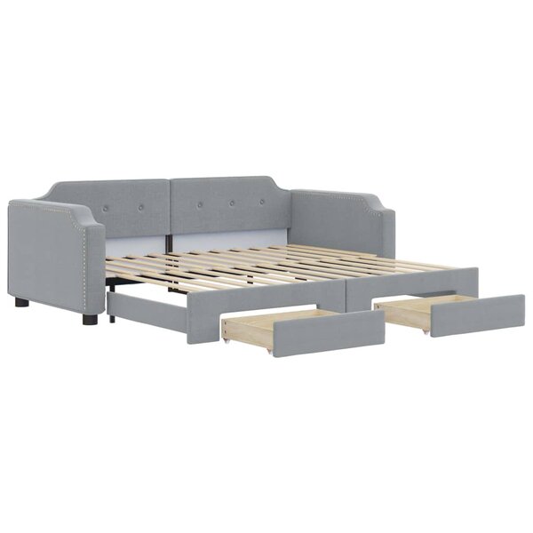 vidaXL Lit de jour avec gigogne et tiroirs gris clair 90x200 cm tissu