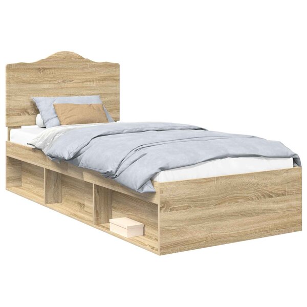 vidaXL Cadre de lit avec tête de lit Sonoma 90 x 190 cm Pin massif