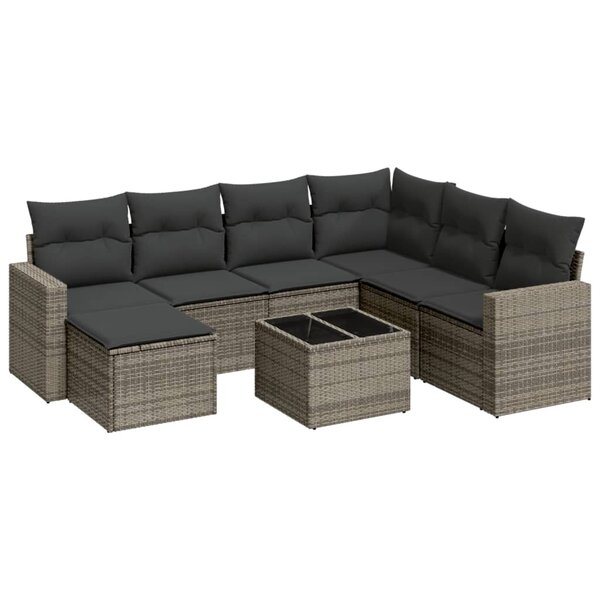 vidaXL Salon de jardin 8 Pièces avec coussins gris résine tressée