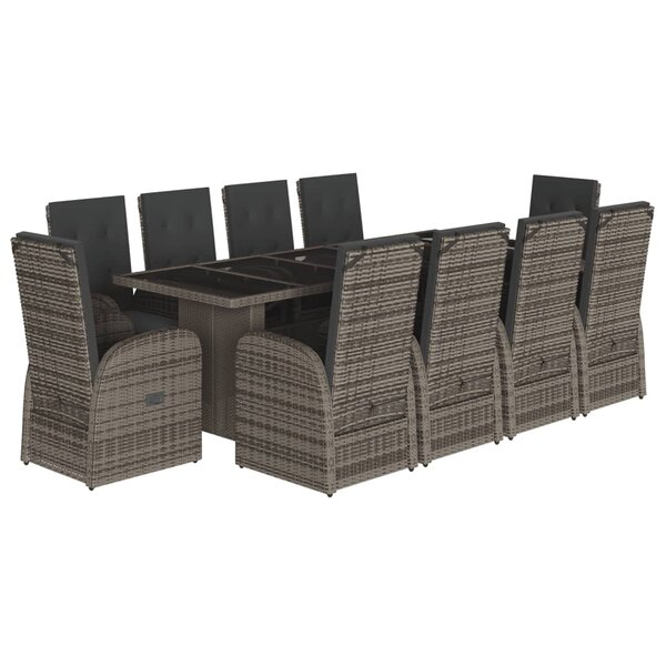 vidaXL Ensemble à manger de jardin 11Pièces avec coussins gris poly rotin