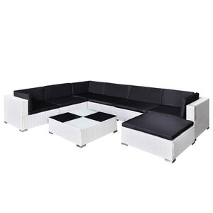 Salon de jardin meuble d'extérieur ensemble de mobilier 8 pièces avec coussins résine tressée blanc 02_0017670