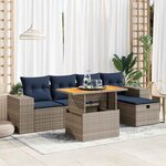 vidaXL Salon de jardin 6 Pièces avec coussins noir résine tressée acacia
