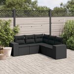 vidaXL Salon de jardin 5 Pièces avec coussins noir résine tressée