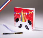 Carte double scintillante créée et imprimée en france sur papier certifié pefc - joyeux anniversaire - panda