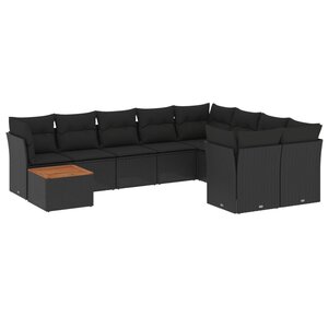 vidaXL Salon de jardin 10 Pièces avec coussins noir résine tressée