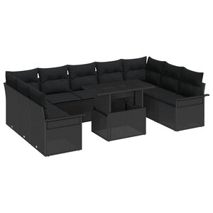 vidaXL Ensemble de canapé de jardin 10 Pièces Noir Poly rotin