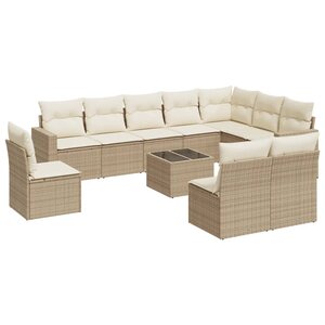 vidaXL Salon de jardin 11 Pièces avec coussins beige résine tressée