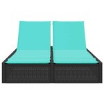vidaXL Chaise longue double avec coussins en polyrotin noir