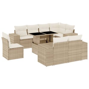 vidaXL Salon de jardin avec coussins 9 Pièces beige résine tressée