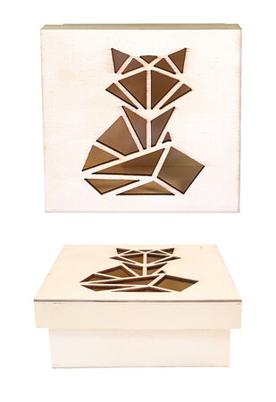 Boîte en bois avec découpe renard origami 11 cm