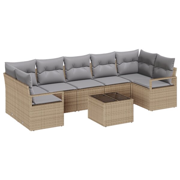 vidaXL Ensemble de canapés de jardin 8 pièces avec coussins beiges en poly rotin.