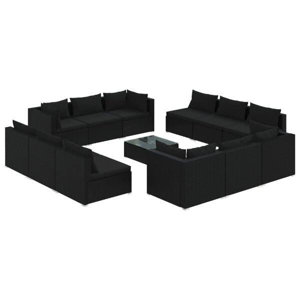 vidaXL Salon de jardin 13 Pièces avec coussins Résine tressée Noir