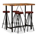 vidaXL Ensemble de bar 5 Pièces Bois massif recyclé et cuir véritable