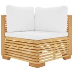 vidaXL Canapé d'angle de jardin et coussins crème Bois de teck massif