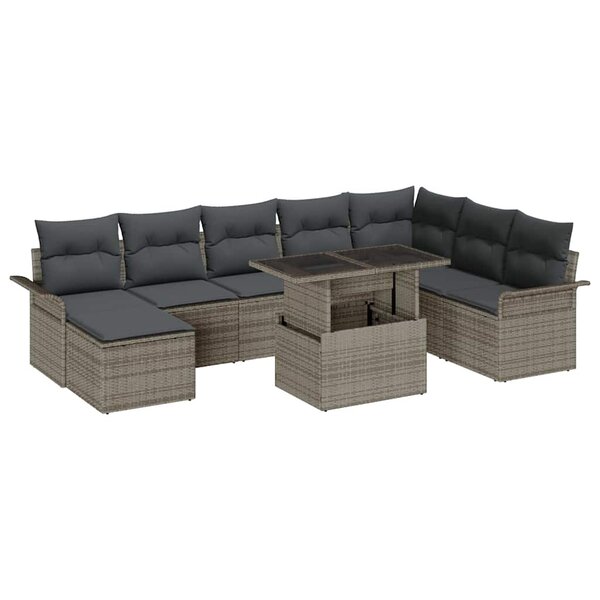 vidaXL Ensemble de canapé de jardin avec coussin 9 Pièces Gris