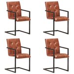 vidaXL Chaises à manger cantilever lot de 4 marron cuir véritable