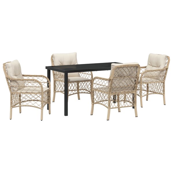 vidaXL Ensemble de salle à manger de jardin 5 pièces avec coussins en rotin poly beige