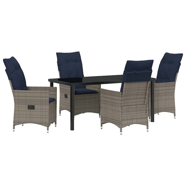vidaXL Ensemble table et chaises avec coussin 5 Pièces Gris Rotin PE