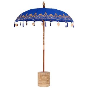 vidaXL Parasol balinais 260 Bleu 180-190 cm Coton et bois massif