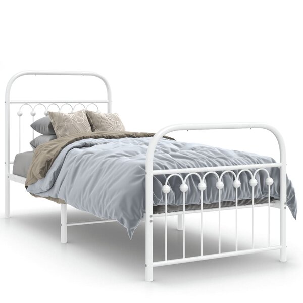vidaXL Cadre de lit métal sans matelas avec pied de lit blanc 75x190cm