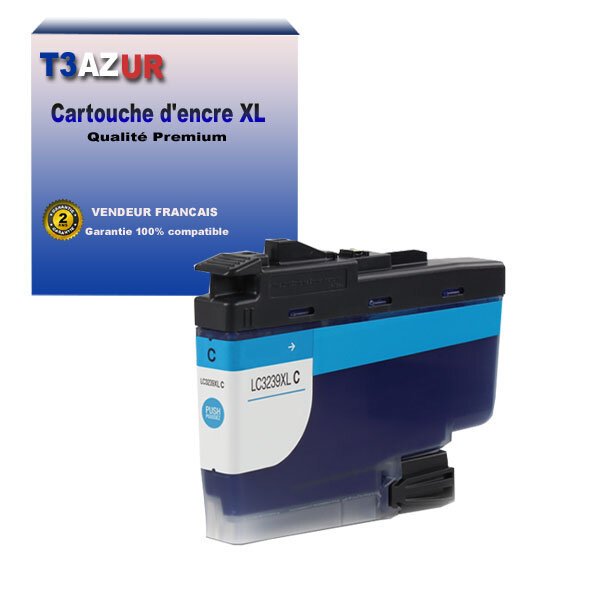 T3AZUR- Cartouche compatible avec Brother LC3239 XL Cyan pour Brother HL-J6000DW  HL-J6100DW