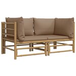 Canapés d'angle de jardin avec coussins taupe 2 pièces bambou 02_0013316