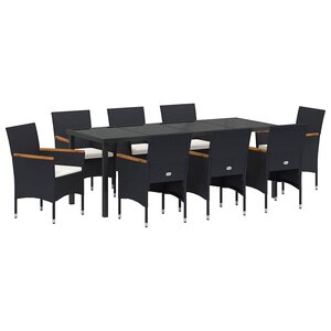 vidaXL Ensemble de salle à manger pour jardin 9 Pièces Noir polyrotin