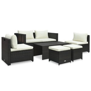 Salon de jardin meuble d'extérieur ensemble de mobilier 6 pièces avec coussins résine tressée marron 02_0016883