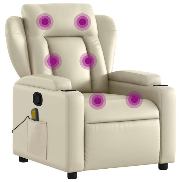 vidaXL Fauteuil de massage inclinable crème similicuir