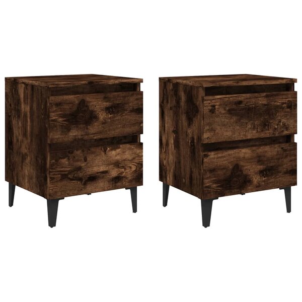 vidaXL Tables de chevet pieds en métal 2 Pièces Chêne fumé 40x35x50 cm