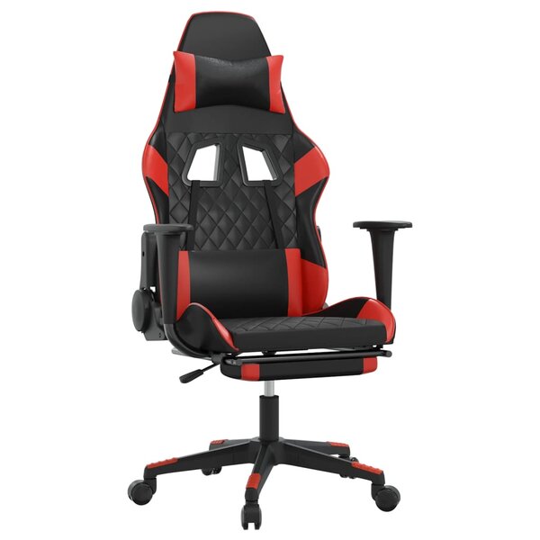 vidaXL Chaise de jeu avec repose-pied Noir et rouge Similicuir