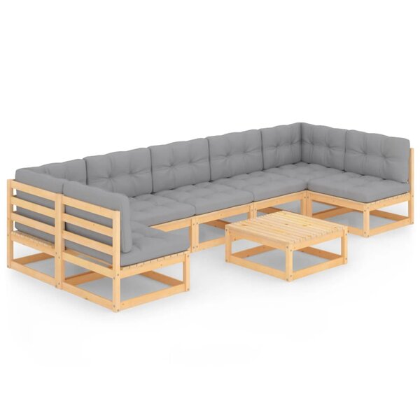 vidaXL Salon de jardin 8 Pièces avec coussins Bois de pin massif
