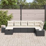 vidaXL Ensemble de canapé de jardin avec coussin 7 Pièces Noir polyrotin